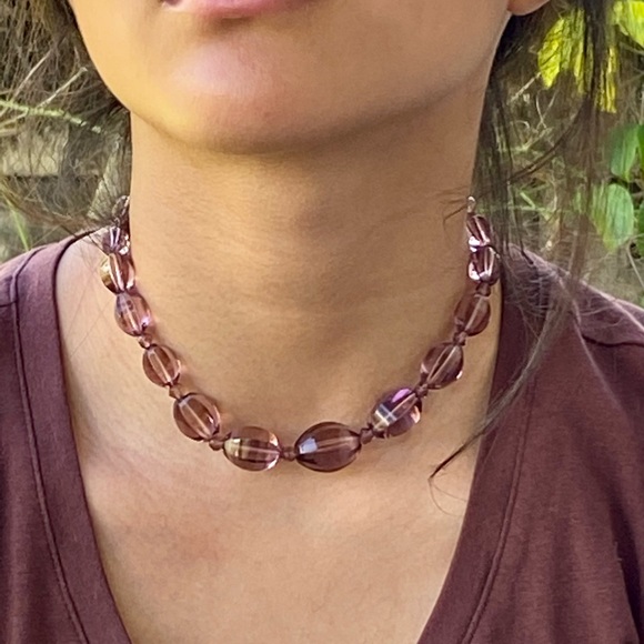 Vintage Purple Glass Facetted Beads Choker Necklace - Picture 1 of 3